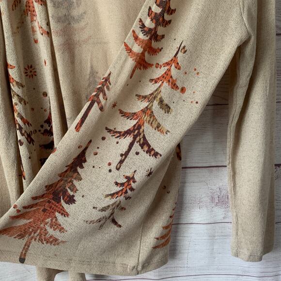 Phil Love Beige Cardigan with Tree Pattern Open Front Long Sleeves Size Large - Picture 4 of 16